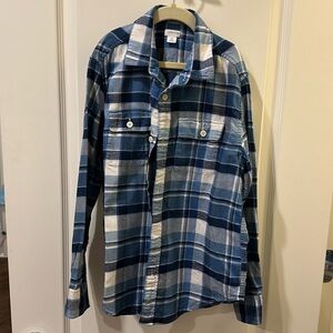 Crewcuts Boys Blue and White Plaid Flannel Button Down